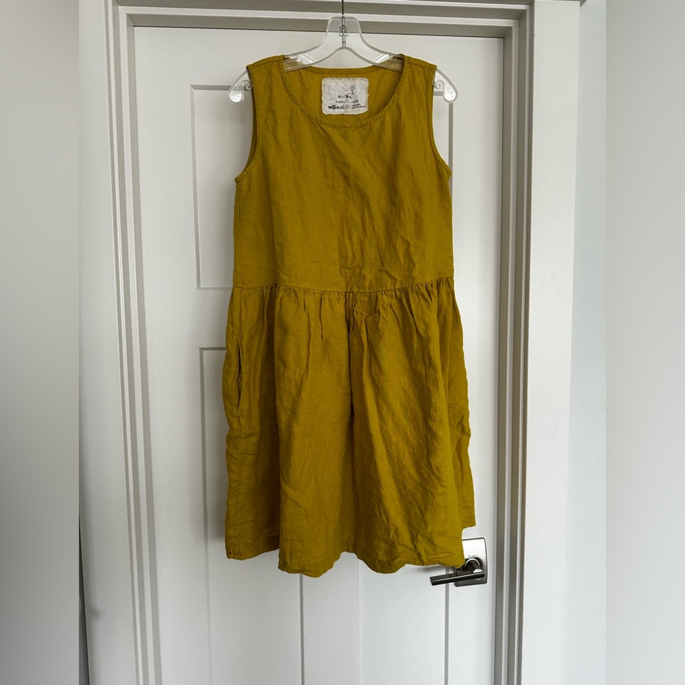 notPERFECTLINEN Mustard Yellow Sleeveless Linen Dress